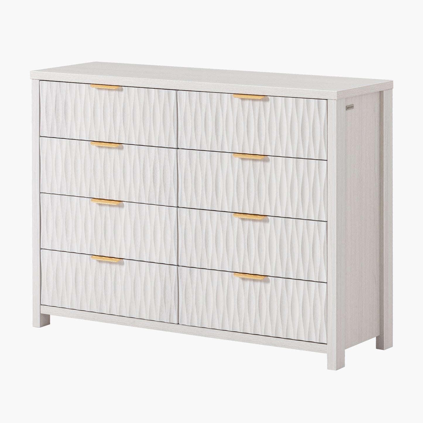 SUCSSRICH Modern Fluted Wood Dresser - 8-Drawer Storage Chest w/Metal Handles