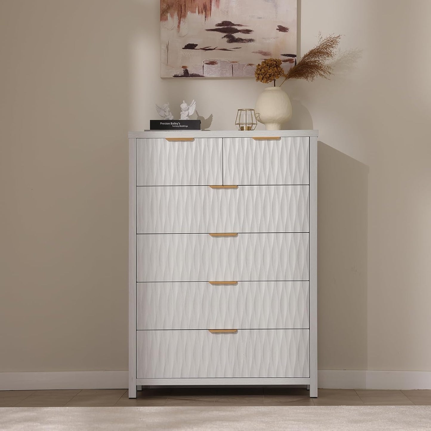 SUCSSRICH Wooden Fluted Dresser 8 Drawers for Bedroom & Living Room