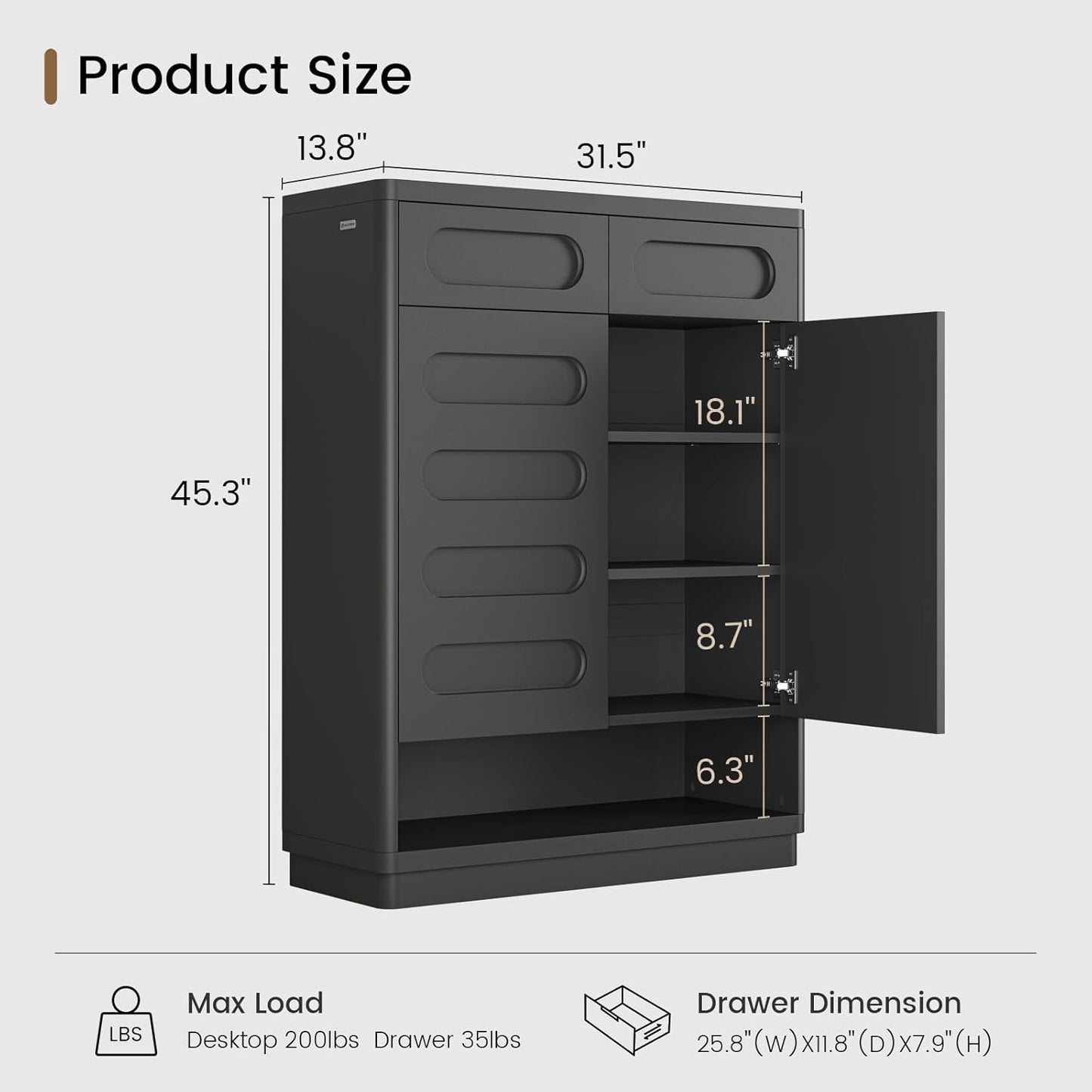 Shoe Storage Cabinet, 45.3" Tall Large Shoe Cabinet with 2 Drawers, Shoe Organizer Closet Storage with Doors and 4-Tier Shelves for Entryway, Hallway, Living Room, Closet(Black)