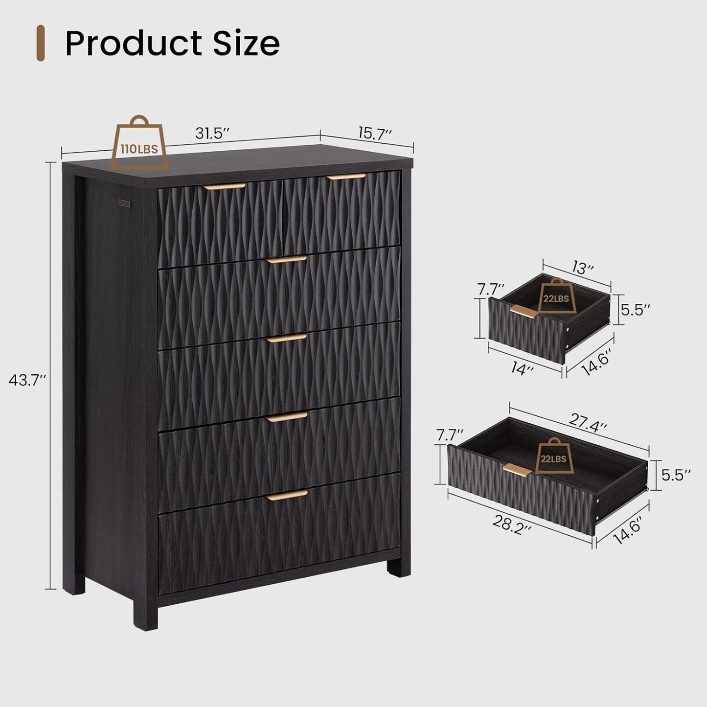 SUCSSRICH Wooden Fluted Dresser 8 Drawers for Bedroom & Living Room