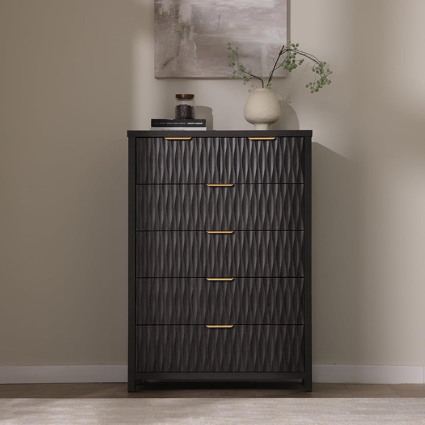 SUCSSRICH Wooden Fluted Dresser 8 Drawers for Bedroom & Living Room