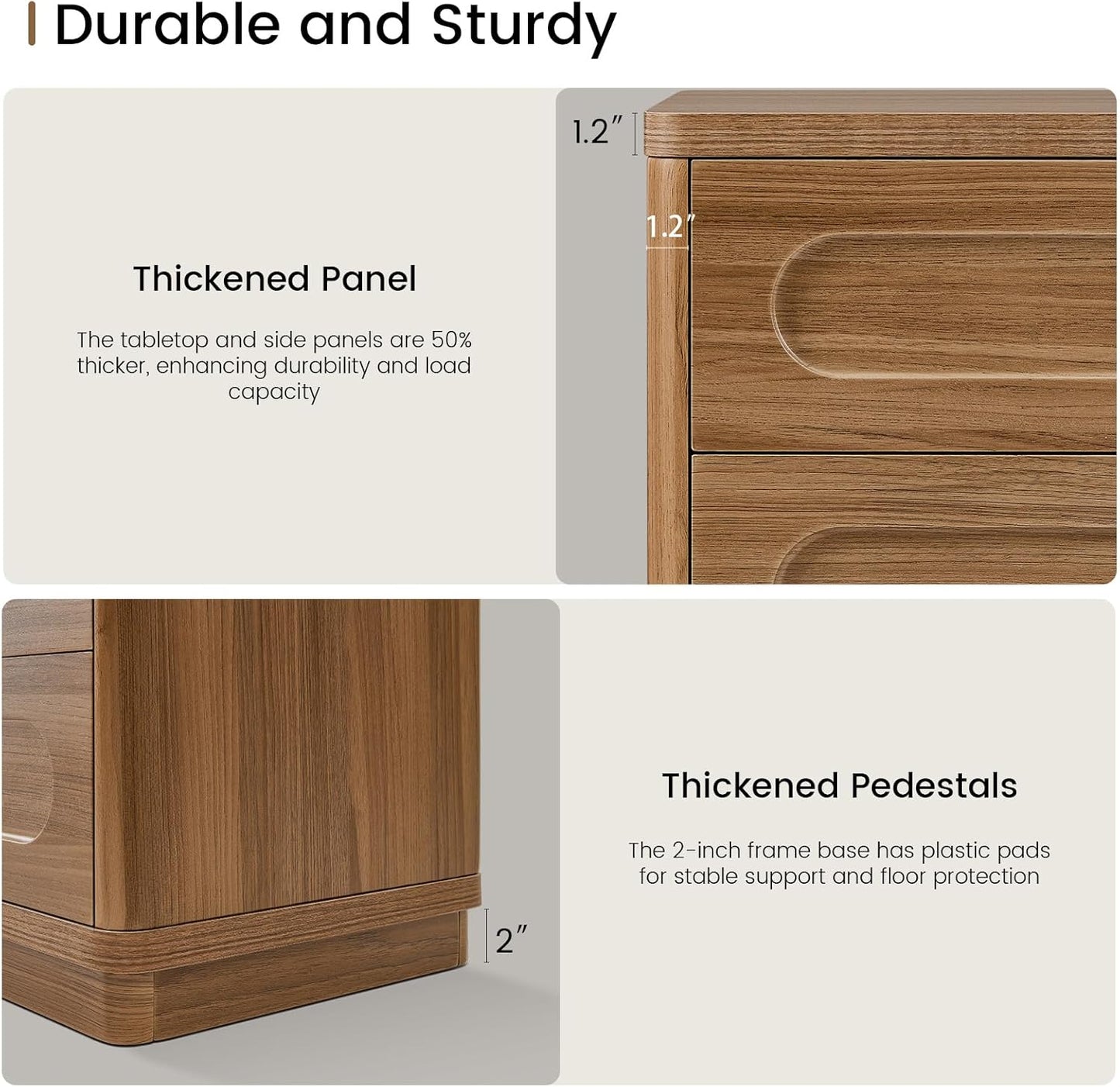 Night Stand, Nightstand with 3 Drawers, 21.7''(W) x 15.8''(D) Large Night Stand Bedside Tables for Bedroom, Modern Storage Bedside Table for Living Room, End Tables, Sofa,Oak Brown