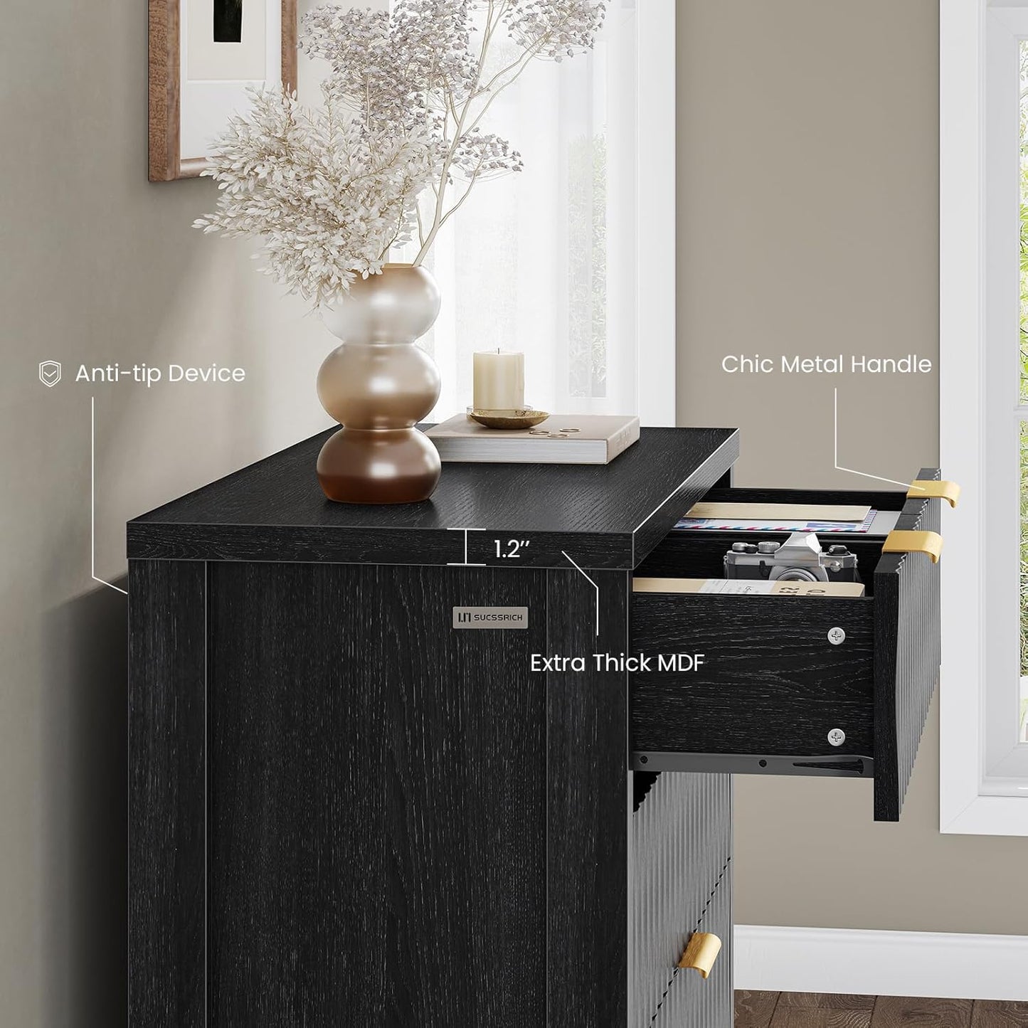 SUCSSRICH Wooden Fluted Dresser 8 Drawers for Bedroom & Living Room