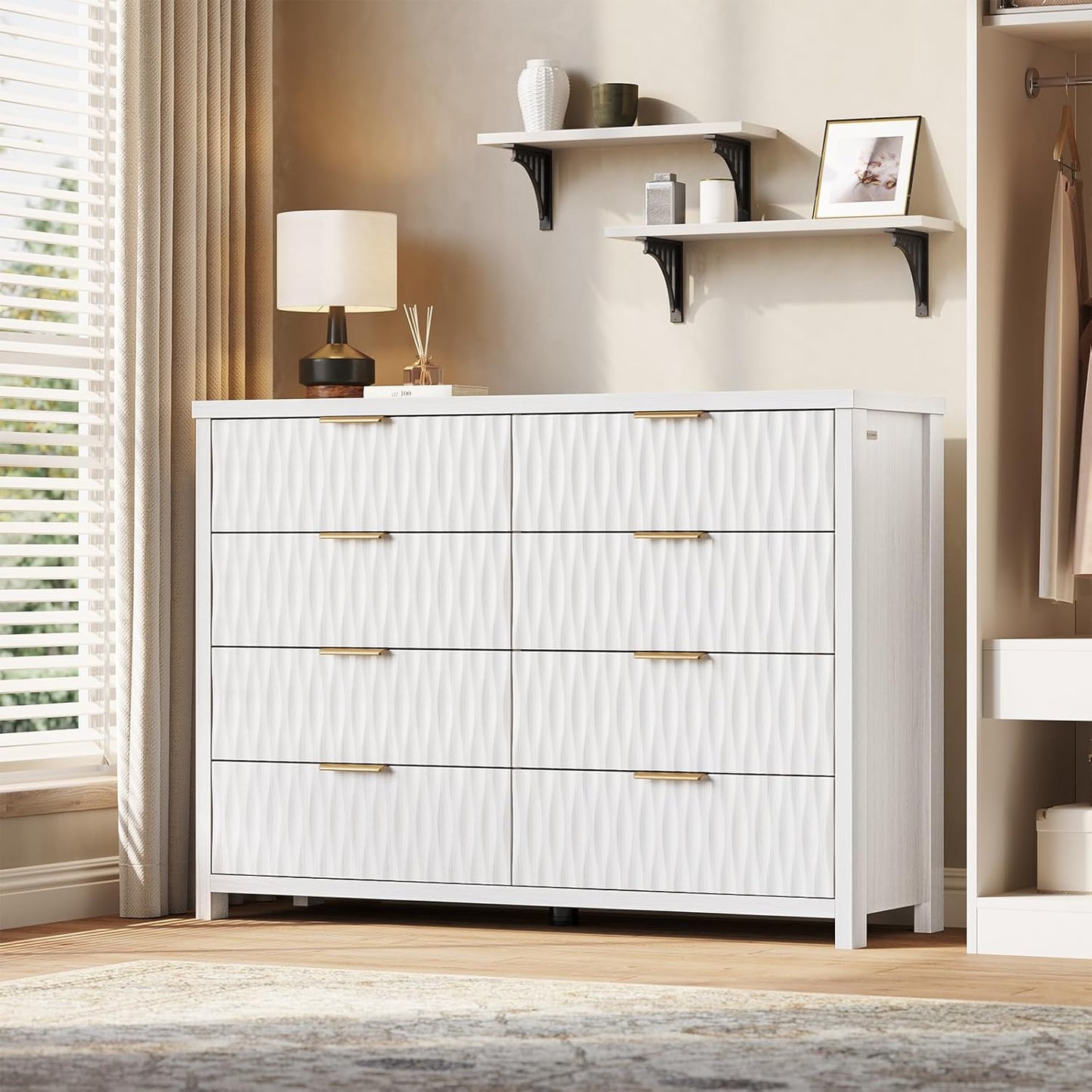 SUCSSRICH Wooden Fluted Dresser 8 Drawers for Bedroom & Living Room