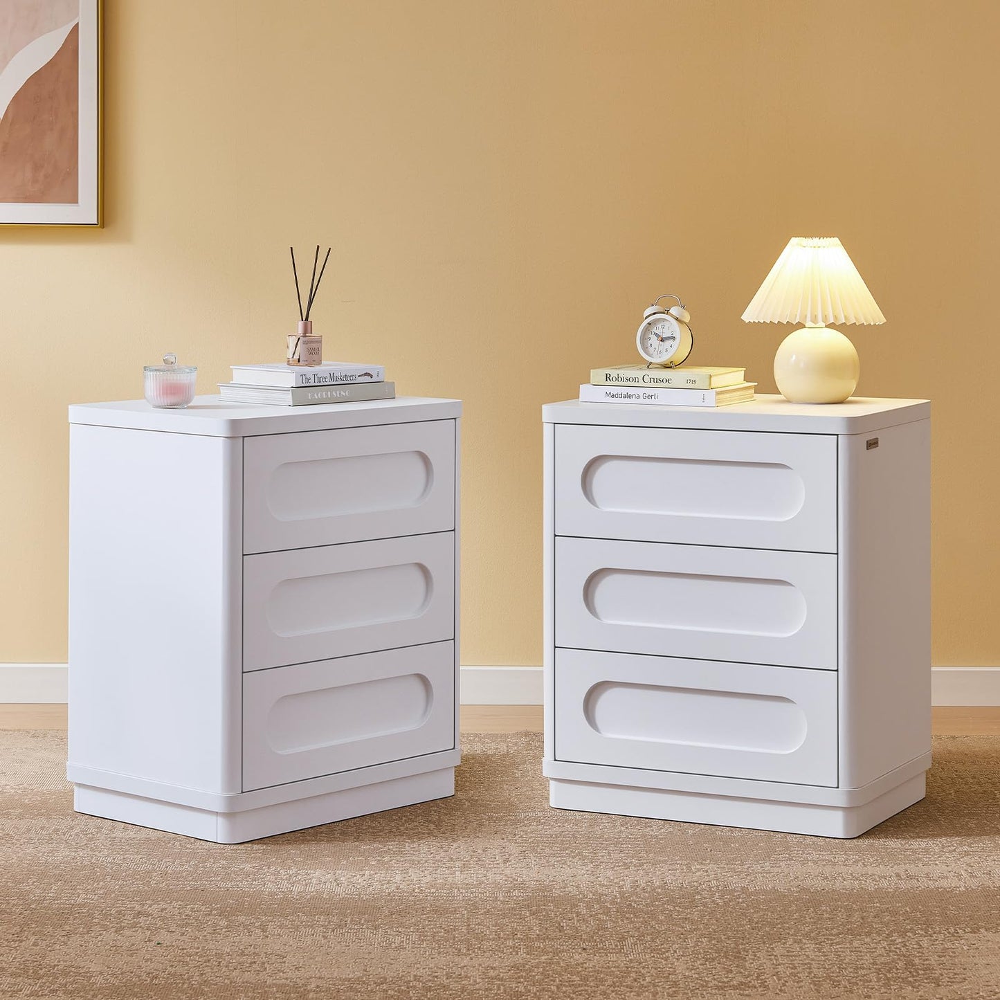 Night Stand, Nightstand with 3 Drawers, 21.7''(W) x 15.8''(D) Large Night Stand Bedside Tables for Bedroom, Modern Storage Bedside Table for End Tables, Sofa, Black