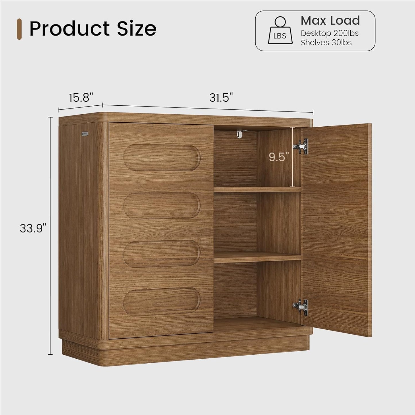 Sideboard Buffet Cabinet with Storage, Curved Design Modern Coffee Bar Cabinet with 2 Doors and Adjustable Shelves, Storage Cabinet for Living Room, Kitchen, Hallway (Oak Brown)