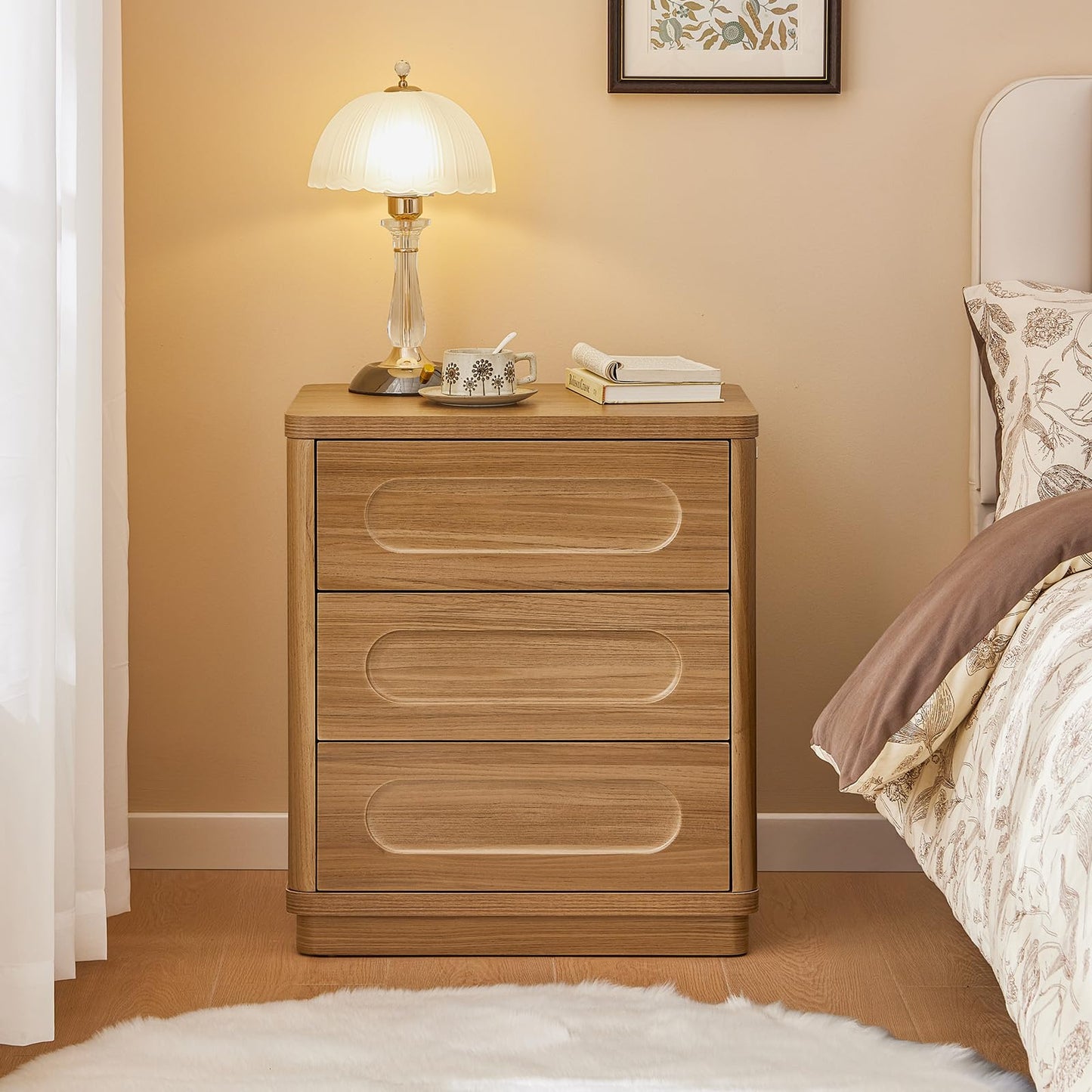 Night Stand, Nightstand with 3 Drawers, 21.7''(W) x 15.8''(D) Large Night Stand Bedside Tables for Bedroom, Modern Storage Bedside Table for End Tables, Sofa, Black