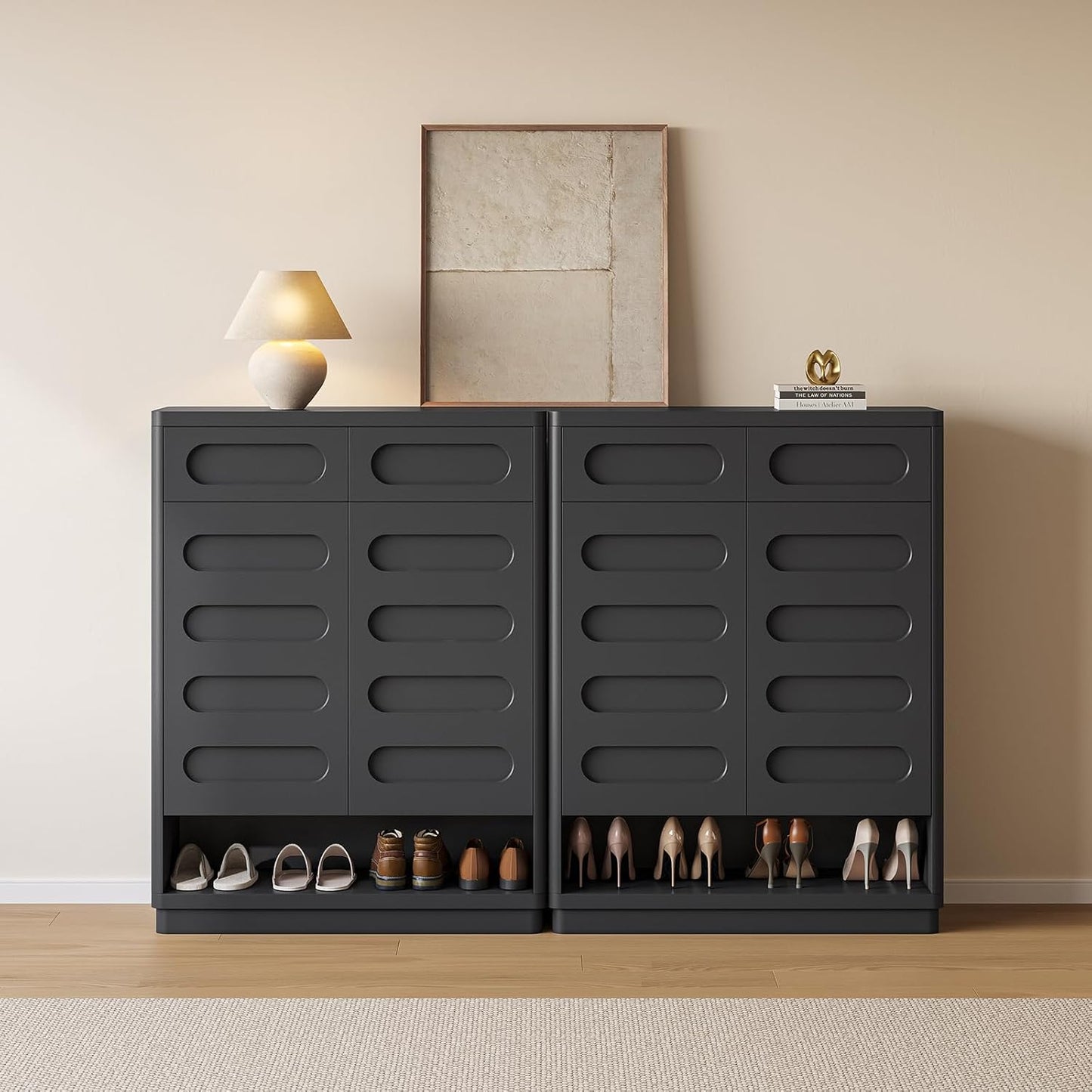 Shoe Storage Cabinet, 45.3" Tall Large Shoe Cabinet with 2 Drawers, Shoe Organizer Closet Storage with Doors and 4-Tier Shelves for Entryway, Hallway, Living Room, Closet(Black)