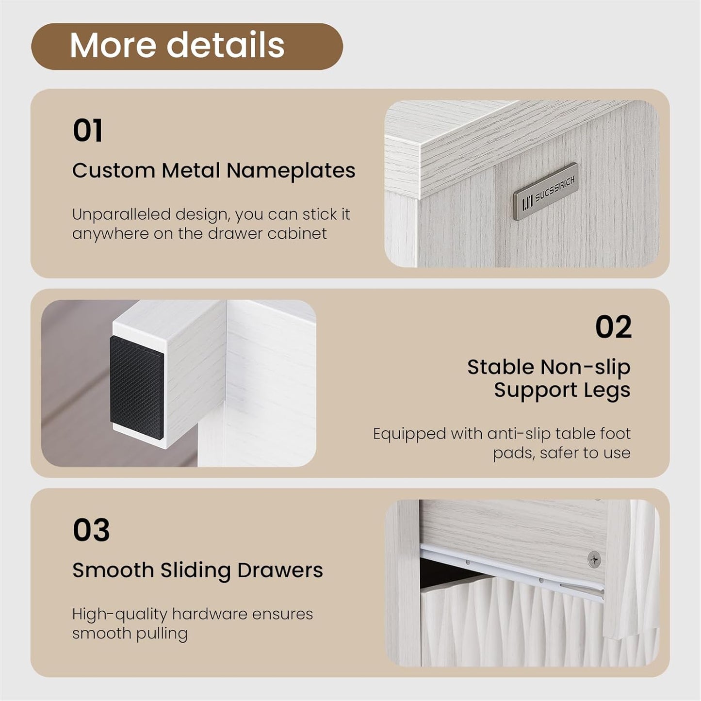 SUCSSRICH Wooden Fluted Dresser 8 Drawers for Bedroom & Living Room