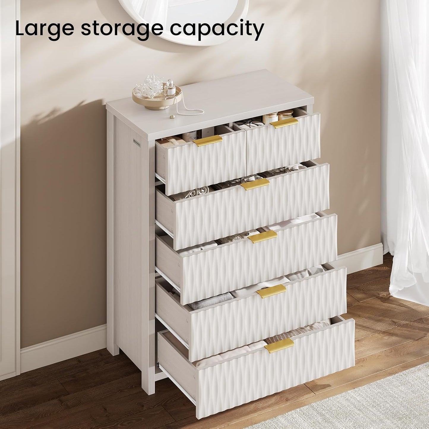 SUCSSRICH Wooden Fluted Dresser 8 Drawers for Bedroom & Living Room