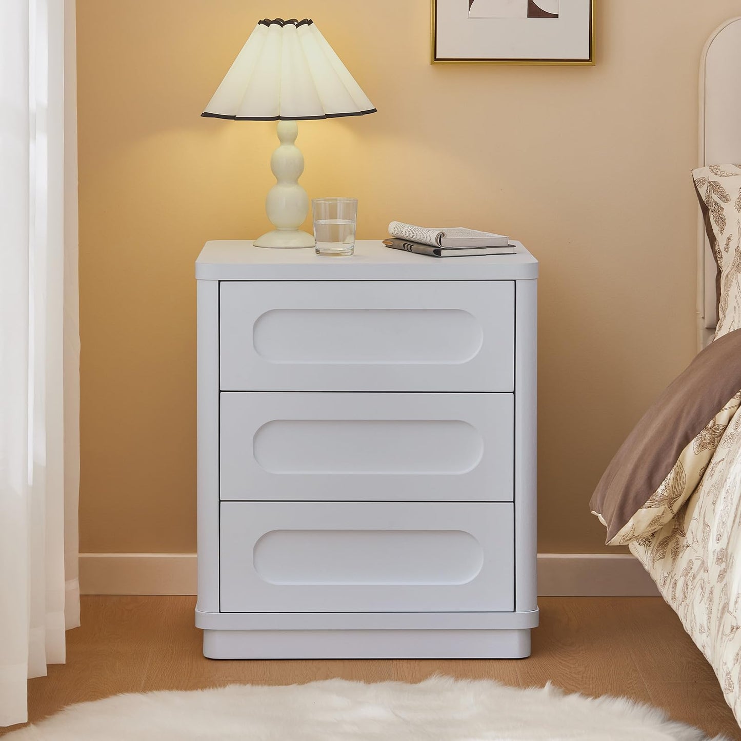 Night Stand, Nightstand with 3 Drawers, 21.7''(W) x 15.8''(D) Large Night Stand Bedside Tables for Bedroom, Modern Storage Bedside Table for End Tables, Sofa, Black