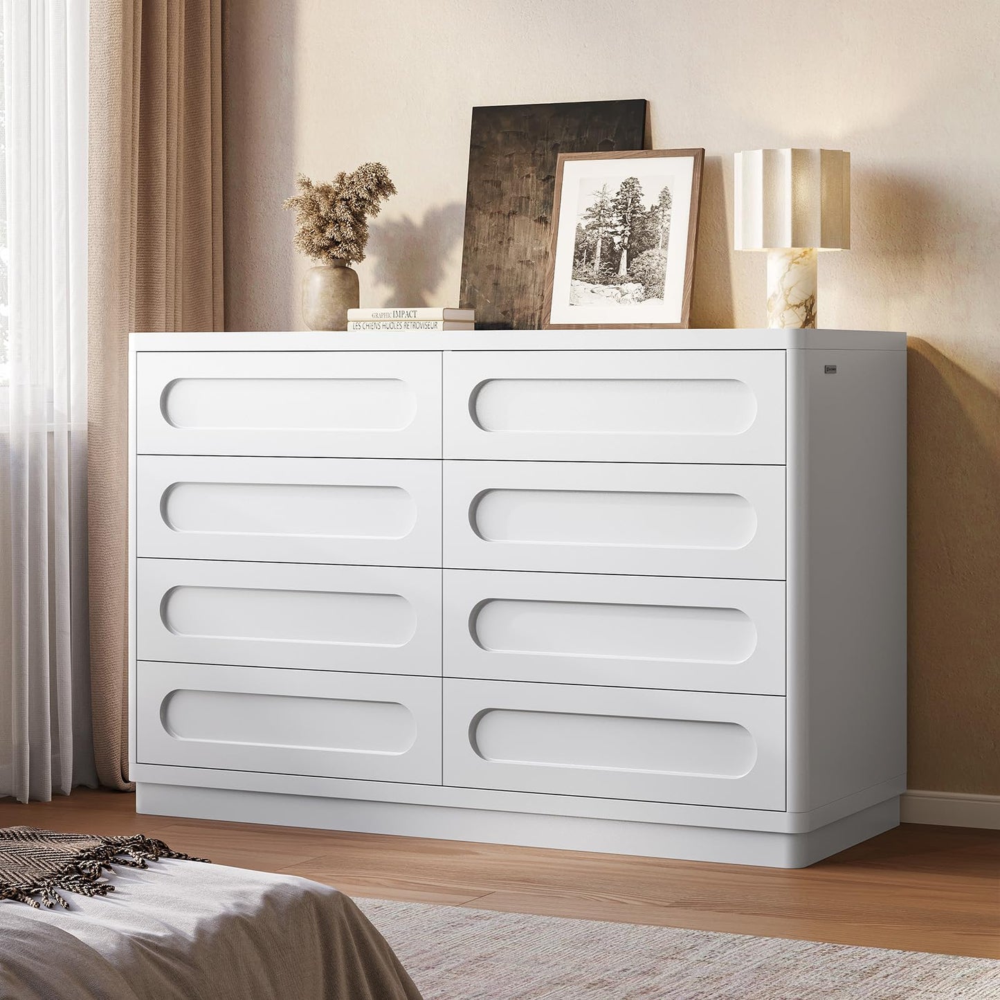 Dresser for Bedroom with 8 Drawers, 47.2" Wide Dresser for Closet with Deep Drawer, Large Wood TV Stand, Modern Chest of Drawers for Bedroom, Hallway, Oakbrown