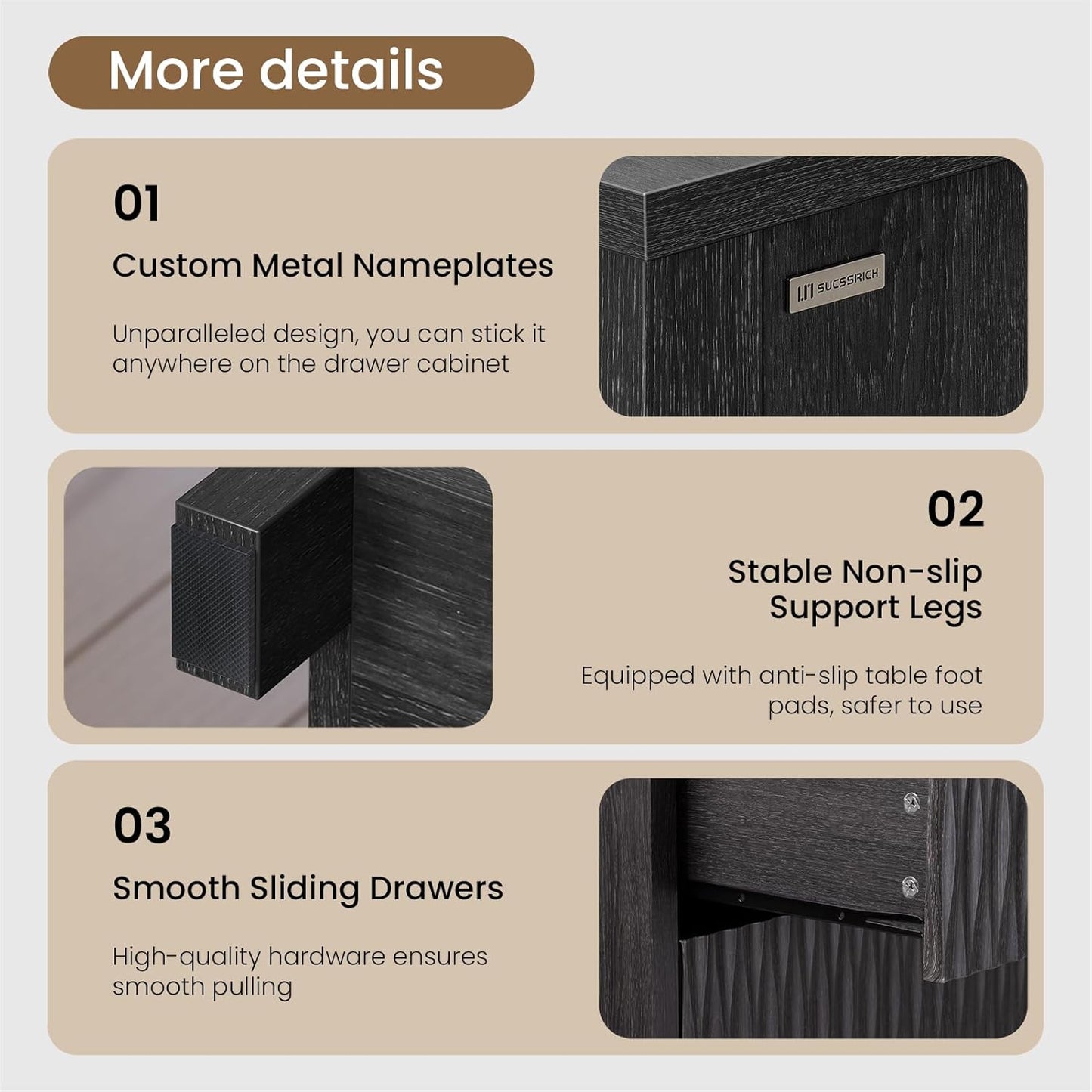 SUCSSRICH Wooden Fluted Dresser 8 Drawers for Bedroom & Living Room
