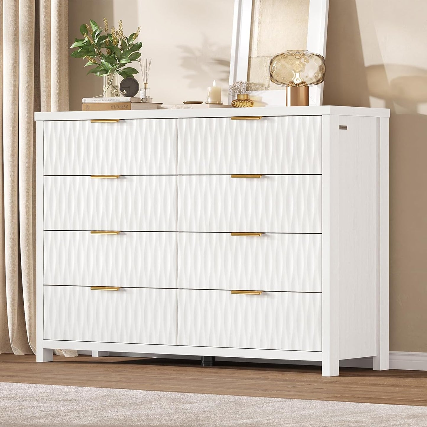 SUCSSRICH Fluted Dresser with 8 Drawers, Wide Storage