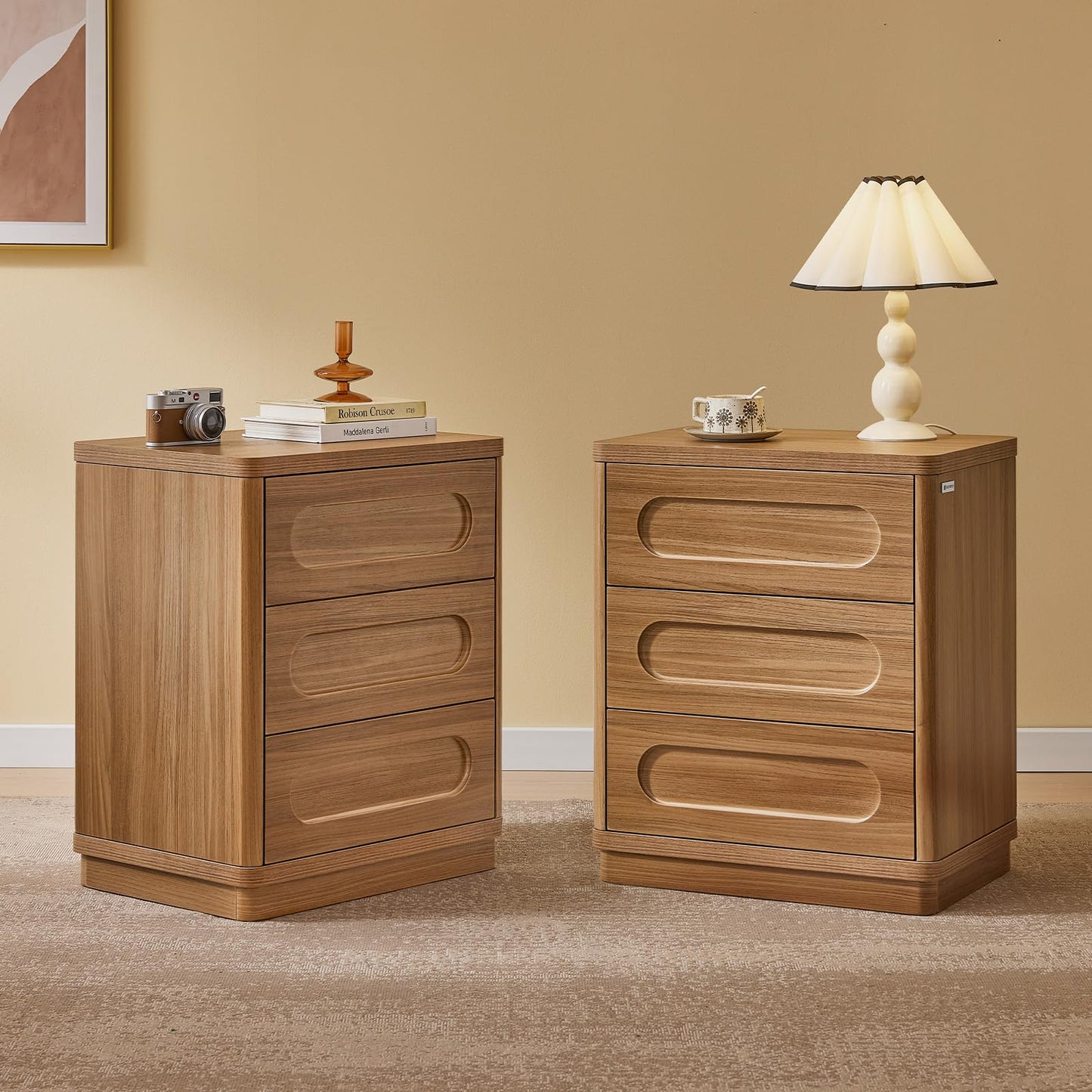 Night Stand, Nightstand with 3 Drawers, 21.7''(W) x 15.8''(D) Large Night Stand Bedside Tables for Bedroom, Modern Storage Bedside Table for End Tables, Sofa, Black
