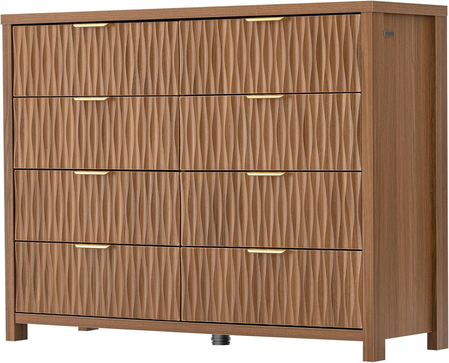 SUCSSRICH Modern Fluted Wood Dresser - 8-Drawer Storage Chest w/Metal Handles