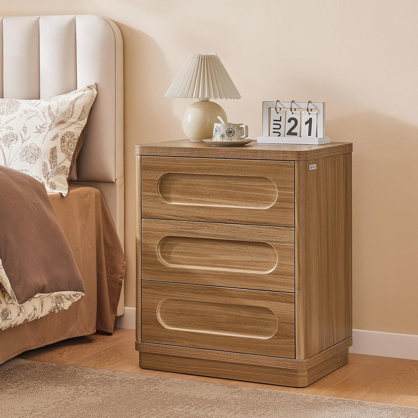 Night Stand, Nightstand with 3 Drawers, 21.7''(W) x 15.8''(D) Large Night Stand Bedside Tables for Bedroom, Modern Storage Bedside Table for Living Room, End Tables, Sofa,Oak Brown