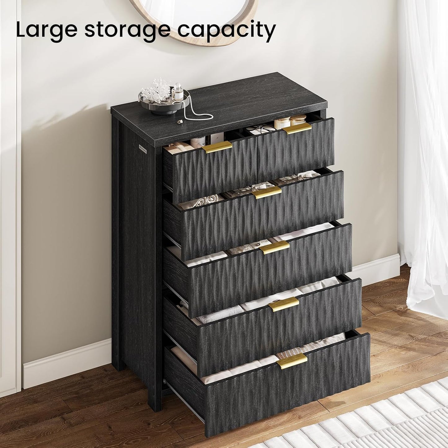 SUCSSRICH Wooden Fluted Dresser 8 Drawers for Bedroom & Living Room