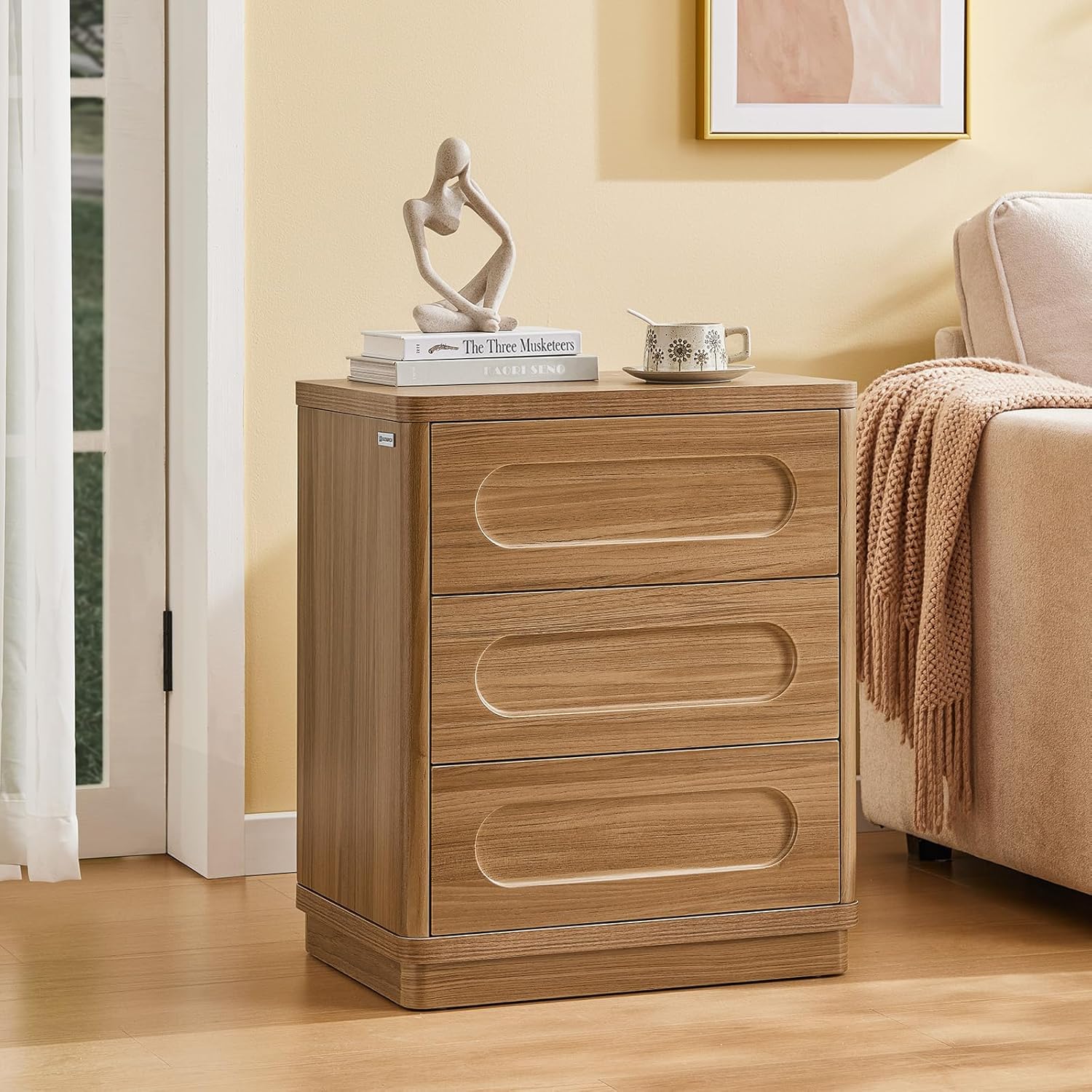 Night Stand, Nightstand with 3 Drawers, 21.7''(W) x 15.8''(D) Large Night Stand Bedside Tables for Bedroom, Modern Storage Bedside Table for Living Room, End Tables, Sofa,Oak Brown
