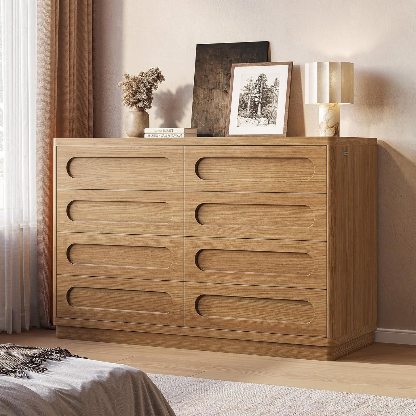 Dresser for Bedroom with 8 Drawers, 47.2" Wide Dresser for Closet with Deep Drawer, Large Wood TV Stand, Modern Chest of Drawers for Bedroom, Hallway, Oakbrown