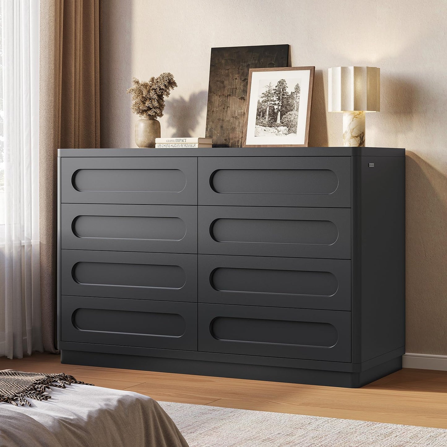 Dresser for Bedroom with 8 Drawers, 47.2" Wide Dresser for Closet with Deep Drawer, Large Wood TV Stand, Modern Chest of Drawers for Bedroom, Hallway, Oakbrown