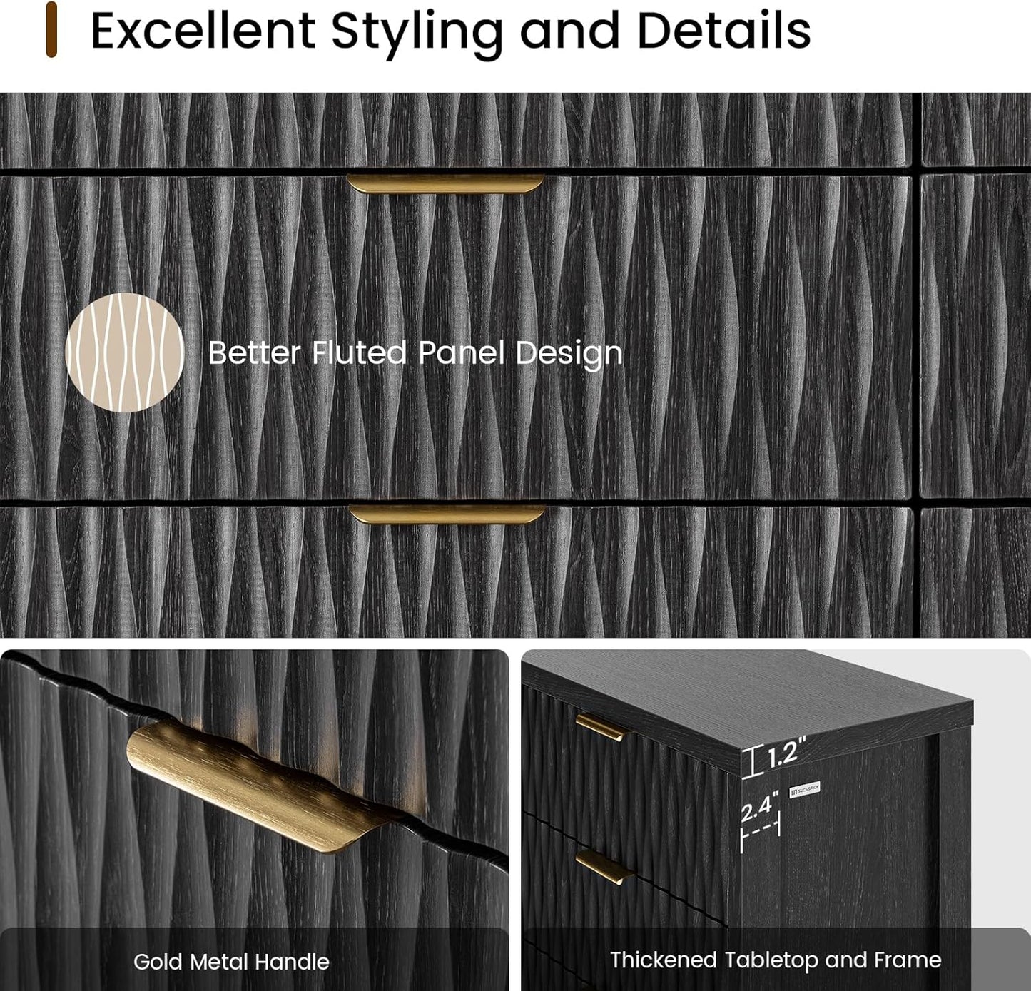 SUCSSRICH Fluted Dresser with 8 Drawers, Wide Storage