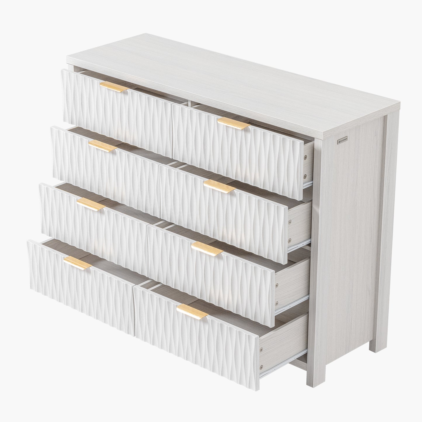 SUCSSRICH Modern Fluted Wood Dresser - 8-Drawer Storage Chest w/Metal Handles