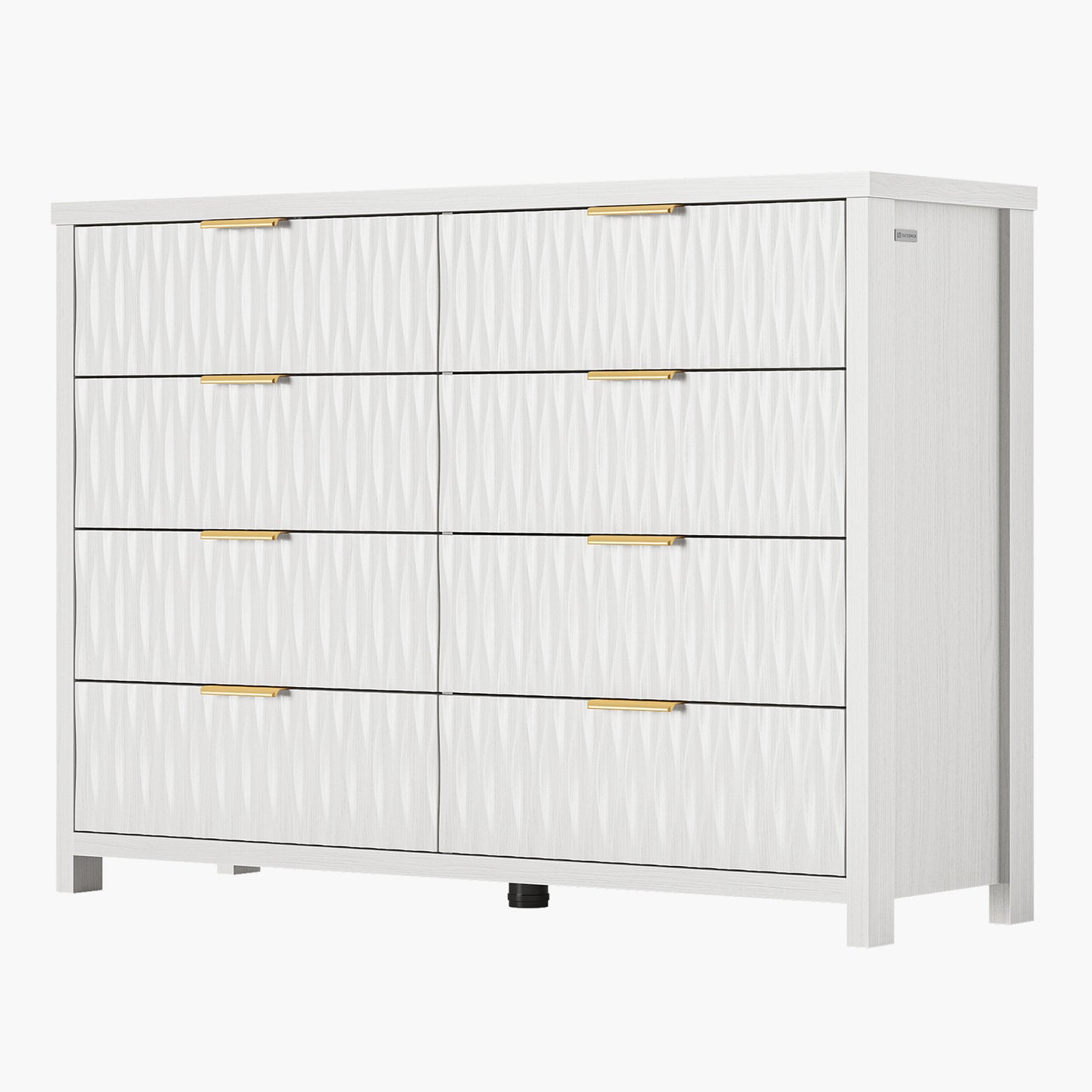 SUCSSRICH Modern Fluted Wood Dresser - 8-Drawer Storage Chest w/Metal Handles