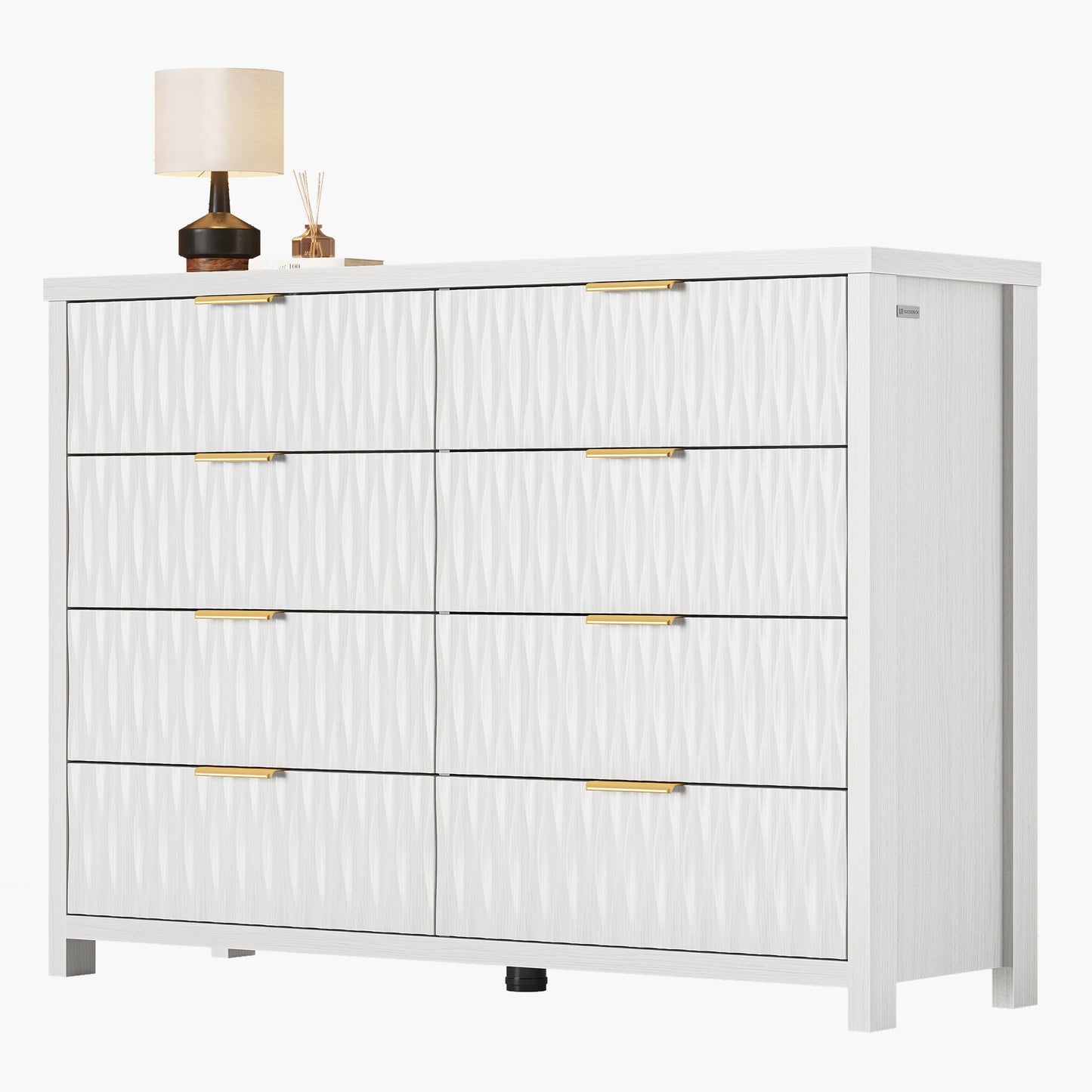 SUCSSRICH Modern Fluted Wood Dresser - 8-Drawer Storage Chest w/Metal Handles