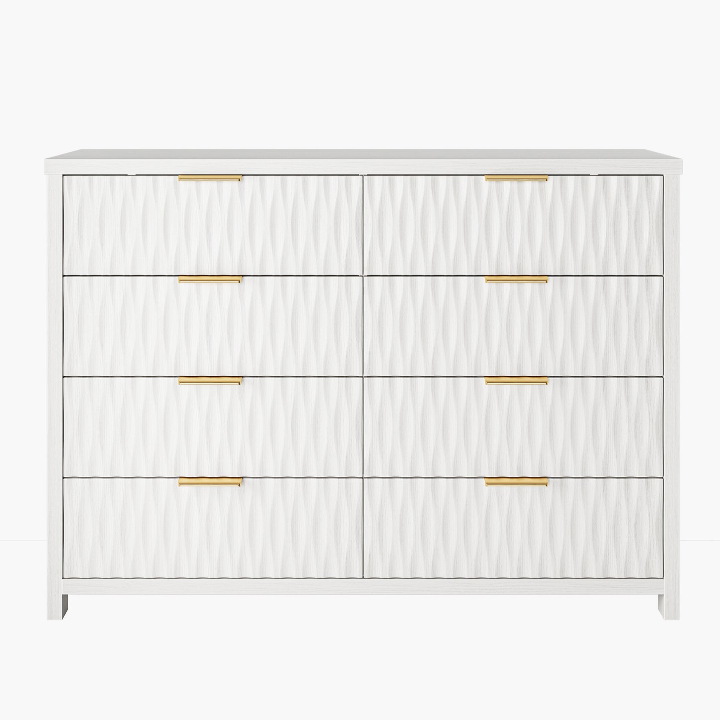 SUCSSRICH Modern Fluted Wood Dresser - 8-Drawer Storage Chest w/Metal Handles