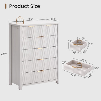 SUCSSRICH Wooden Fluted Dresser 8 Drawers for Bedroom & Living Room