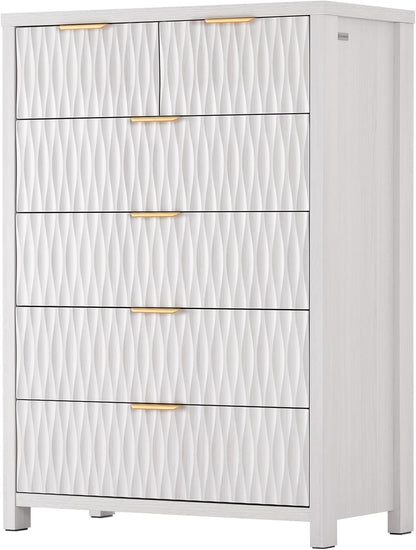 SUCSSRICH Wooden Fluted Dresser 8 Drawers for Bedroom & Living Room