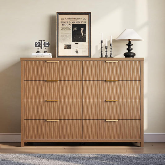 SUCSSRICH Fluted Dresser with 8 Drawers, Wide Storage