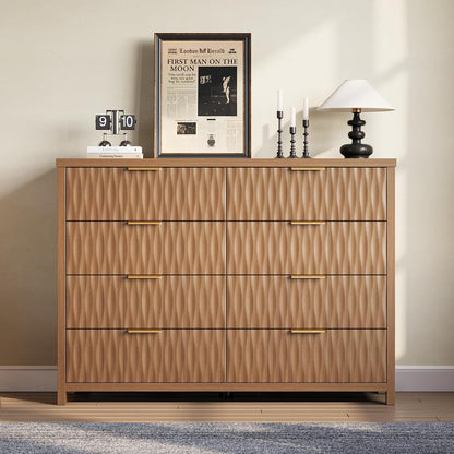 SUCSSRICH Modern Fluted Wood Dresser - 8-Drawer Storage Chest w/Metal Handles