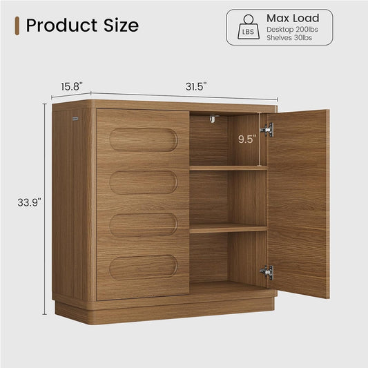 Sideboard Buffet Cabinet with Storage, Curved Design Modern Coffee Bar Cabinet with 2 Doors and Adjustable Shelves, Storage Cabinet for Living Room, Kitchen, Hallway (Oak Brown)