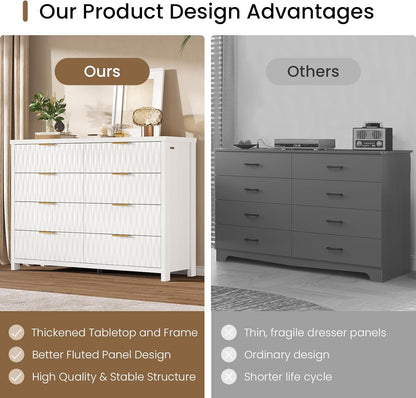 SUCSSRICH Wooden Fluted Dresser 8 Drawers for Bedroom & Living Room
