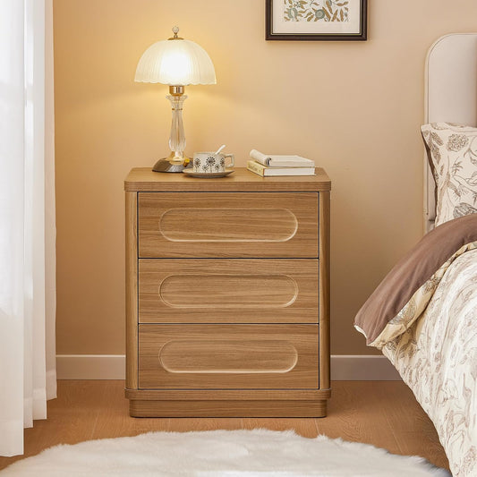 Night Stand, Nightstand with 3 Drawers, 21.7''(W) x 15.8''(D) Large Night Stand Bedside Tables for Bedroom, Modern Storage Bedside Table for Living Room, End Tables, Sofa,Oak Brown