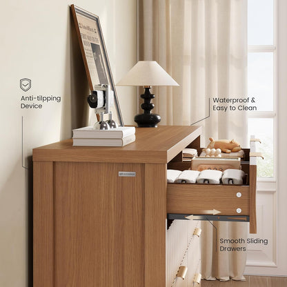 SUCSSRICH Modern Fluted Wood Dresser - 8-Drawer Storage Chest w/Metal Handles