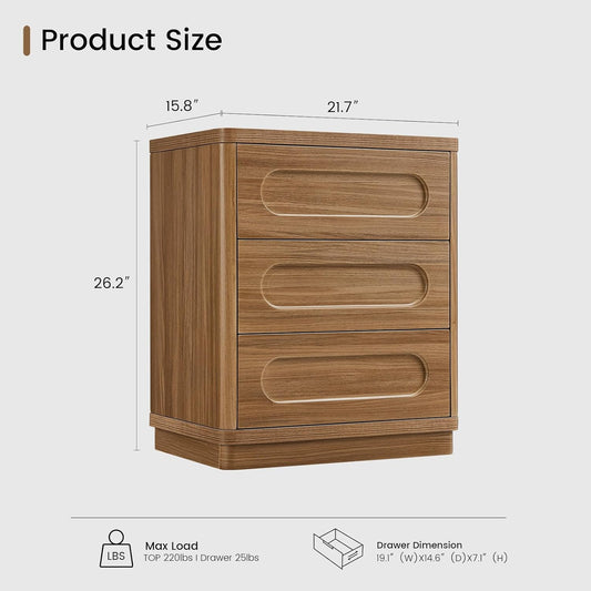 Night Stand, Nightstand with 3 Drawers, 21.7''(W) x 15.8''(D) Large Night Stand Bedside Tables for Bedroom, Modern Storage Bedside Table for Living Room, End Tables, Sofa,Oak Brown