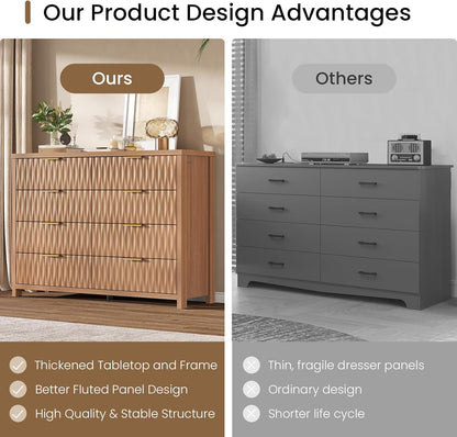 SUCSSRICH Fluted Dresser with 8 Drawers, Wide Storage