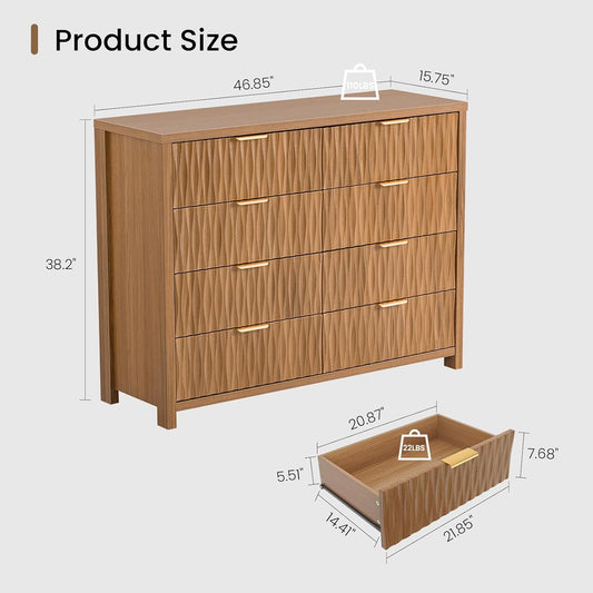 SUCSSRICH Fluted Dresser with 8 Drawers, Wide Storage
