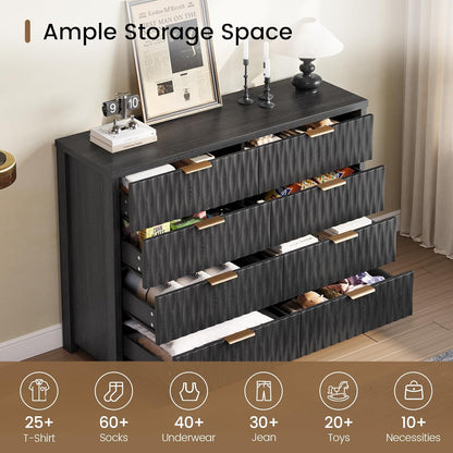 SUCSSRICH Fluted Dresser with 8 Drawers, Wide Storage