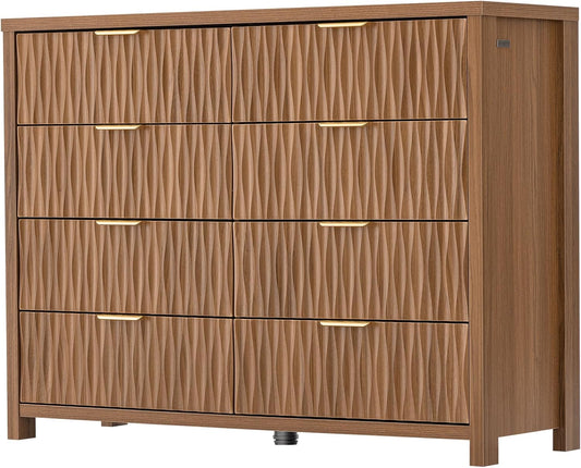 SUCSSRICH Fluted Dresser with 8 Drawers, Wide Storage