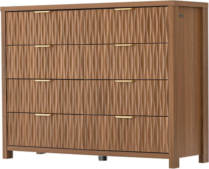 SUCSSRICH Modern Fluted Wood Dresser - 8-Drawer Storage Chest w/Metal Handles