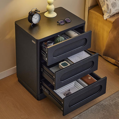 Night Stand, Nightstand with 3 Drawers, 21.7''(W) x 15.8''(D) Large Night Stand Bedside Tables for Bedroom, Modern Storage Bedside Table for End Tables, Sofa, Black
