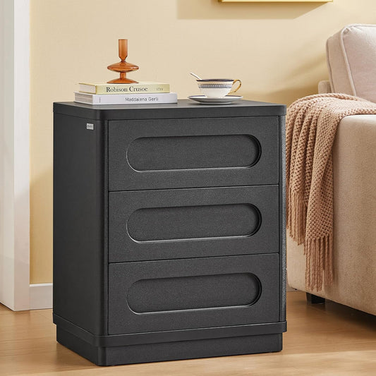Night Stand, Nightstand with 3 Drawers, 21.7''(W) x 15.8''(D) Large Night Stand Bedside Tables for Bedroom, Modern Storage Bedside Table for End Tables, Sofa, Black