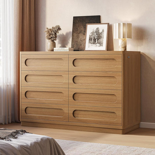 Dresser for Bedroom with 8 Drawers, 47.2" Wide Dresser for Closet with Deep Drawer, Large Wood TV Stand, Modern Chest of Drawers for Bedroom, Hallway, Oakbrown