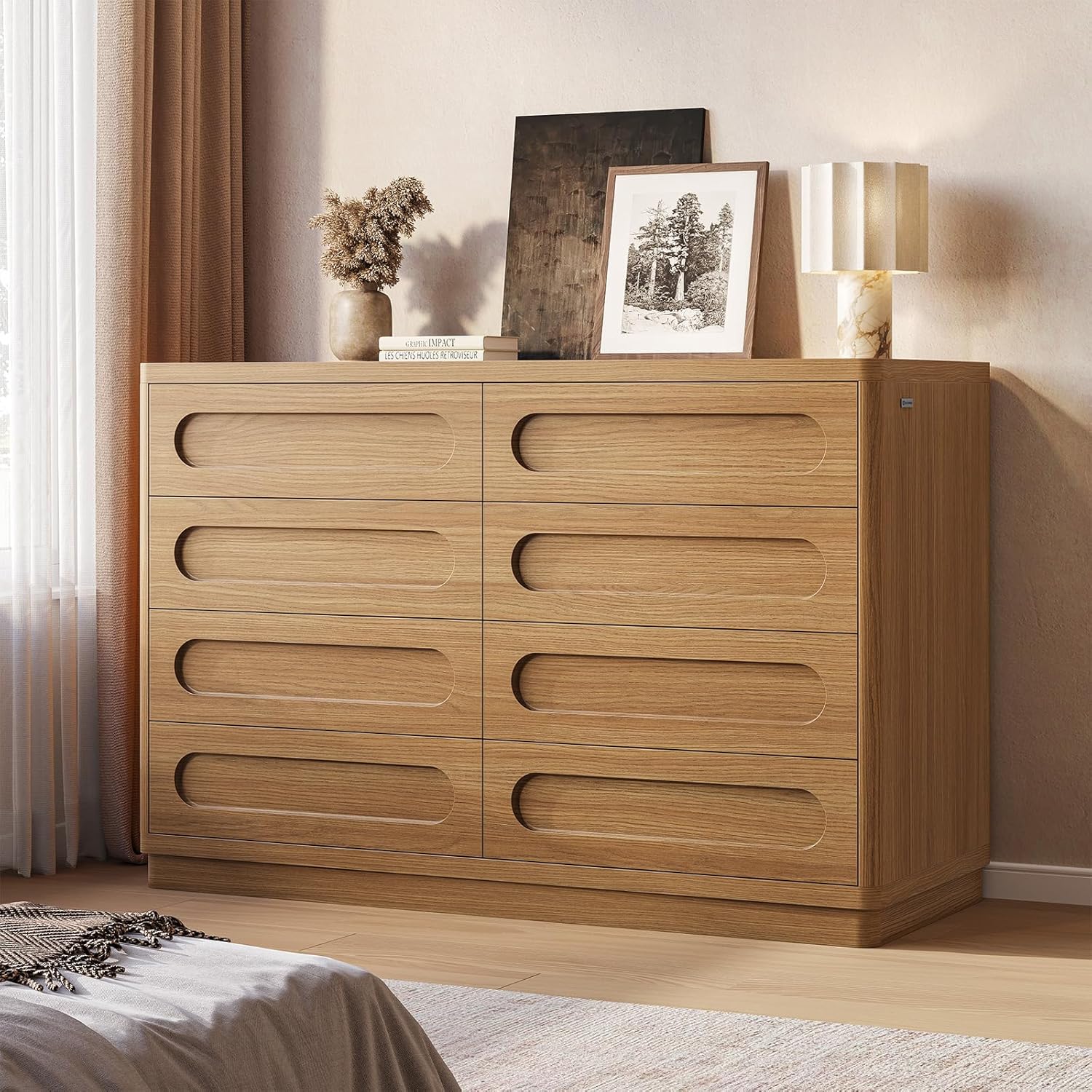 Dresser for Bedroom with 8 Drawers, 47.2" Wide Dresser for Closet with Deep Drawer, Large Wood TV Stand, Modern Chest of Drawers for Bedroom, Hallway, Oakbrown