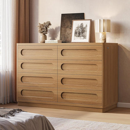 Dresser for Bedroom with 8 Drawers, 47.2" Wide Dresser for Closet with Deep Drawer, Large Wood TV Stand, Modern Chest of Drawers for Bedroom, Hallway, Oakbrown
