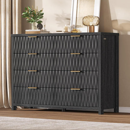 SUCSSRICH Modern Fluted Wood Dresser - 8-Drawer Storage Chest w/Metal Handles
